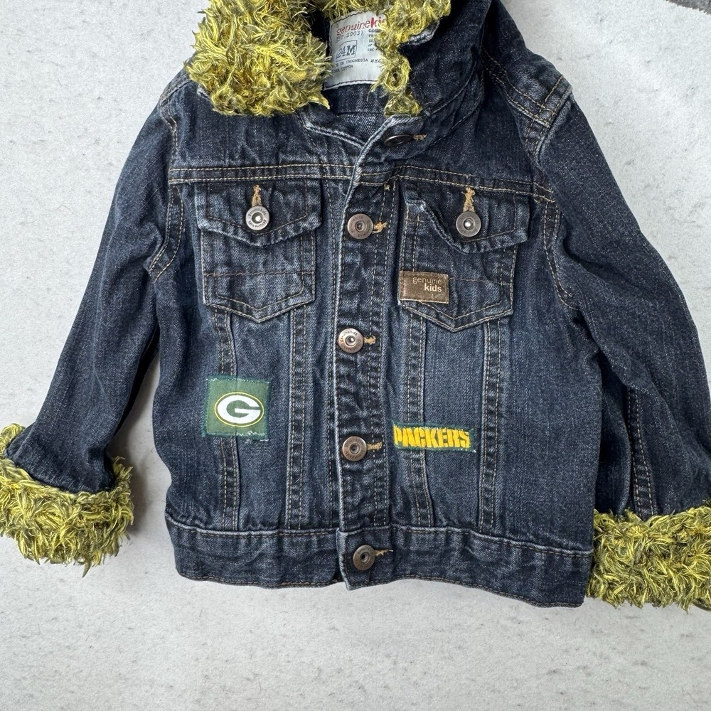 Vintage 90s 2000s Y2K NFL Packers Denim Jacket Embroidered Sz‎ 24 Months